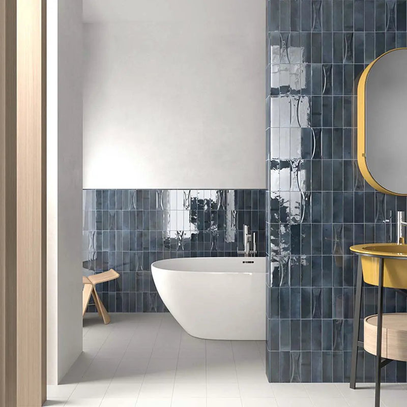 Spruce Blue 2.5x8 Glossy Ceramic Subway Tile (38 pack, 5.38 sq ft/case) by Apollo Tile
