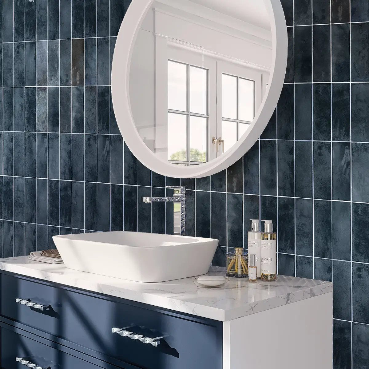 Spruce Blue 2.5x8 Glossy Ceramic Subway Tile (38 pack, 5.38 sq ft/case) by Apollo Tile