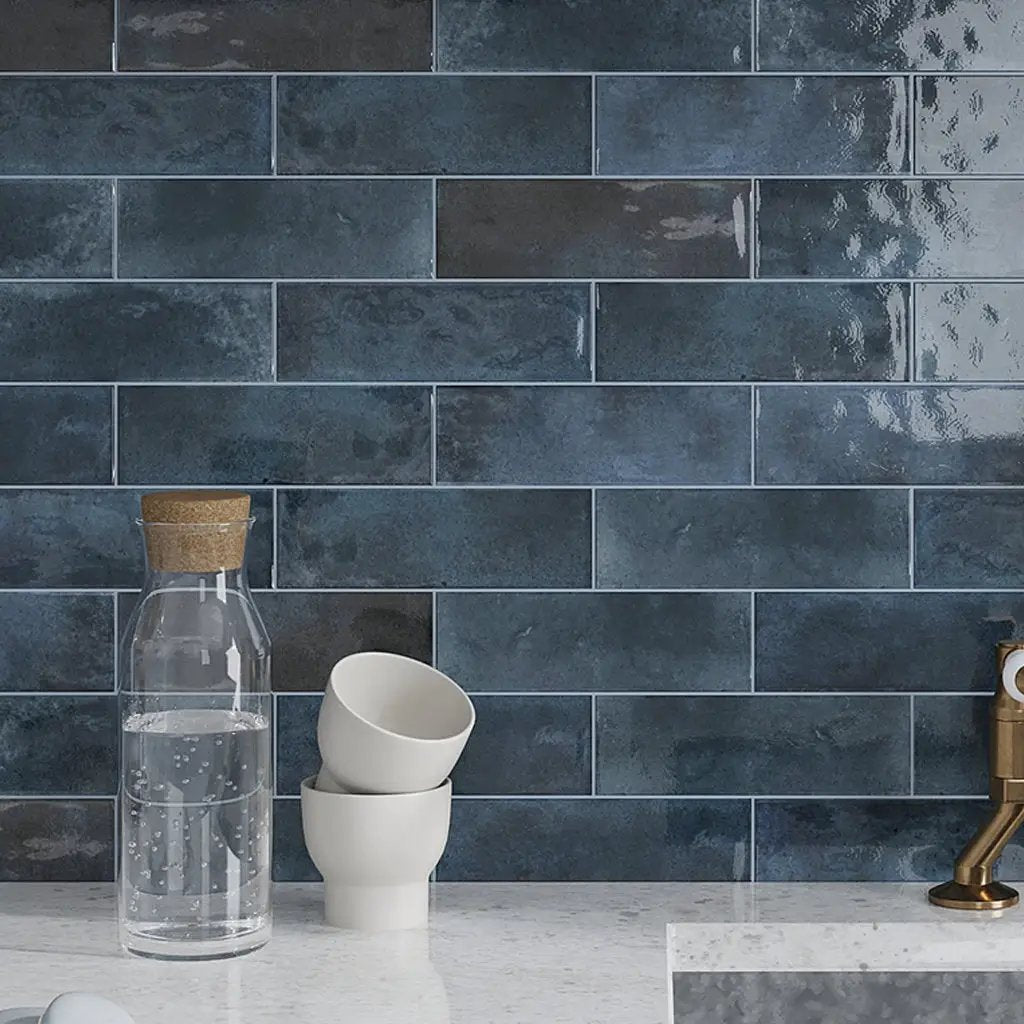 Spruce Blue 2.5x8 Glossy Ceramic Subway Tile (38 pack, 5.38 sq ft/case) by Apollo Tile