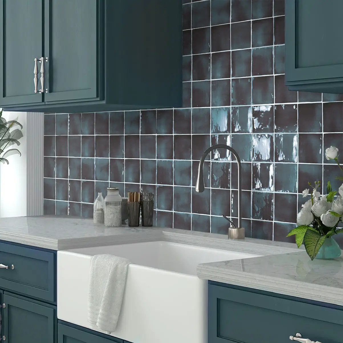 Spruce Blue 4x4 Glossy Square Ceramic Tile (60 pack, 6.48 sq ft/case) by Apollo Tile