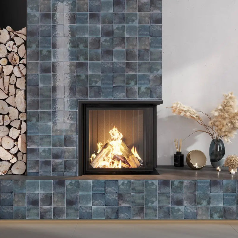Spruce Blue 4x4 Glossy Square Ceramic Tile (60 pack, 6.48 sq ft/case) by Apollo Tile