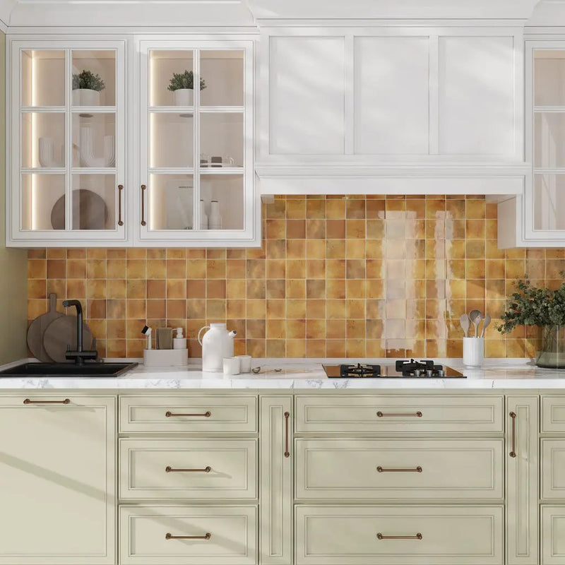 Honey Orange 4x4 Glossy Ceramic Square Deco Tile (50 pack, 5.39 sq ft/case) by Apollo Tile