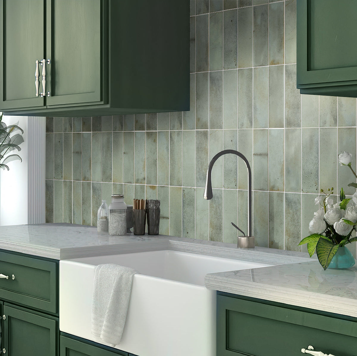 Sample-Antiek Sage Green 2.5x8 Glossy Ceramic Subway Tile (38 pack, 5.38 sq ft/case), photo 6 of 6
