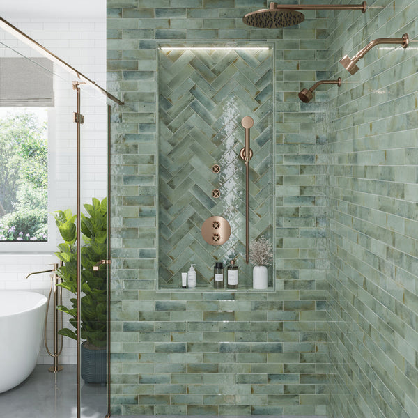 Sample-Antiek Sage Green 2.5x8 Glossy Ceramic Subway Tile (38 pack, 5.38 sq ft/case)