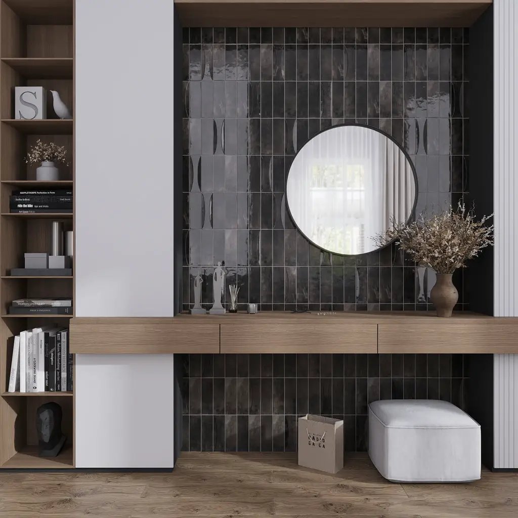 Black 2.5x8 Glossy Ceramic Subway Tile (38 pack, 5.38 sq ft/case) by Apollo Tile