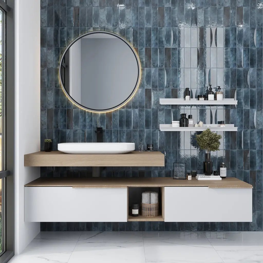 Spruce Blue 2.5x8 Glossy Ceramic Subway Tile (38 pack, 5.38 sq ft/case) by Apollo Tile