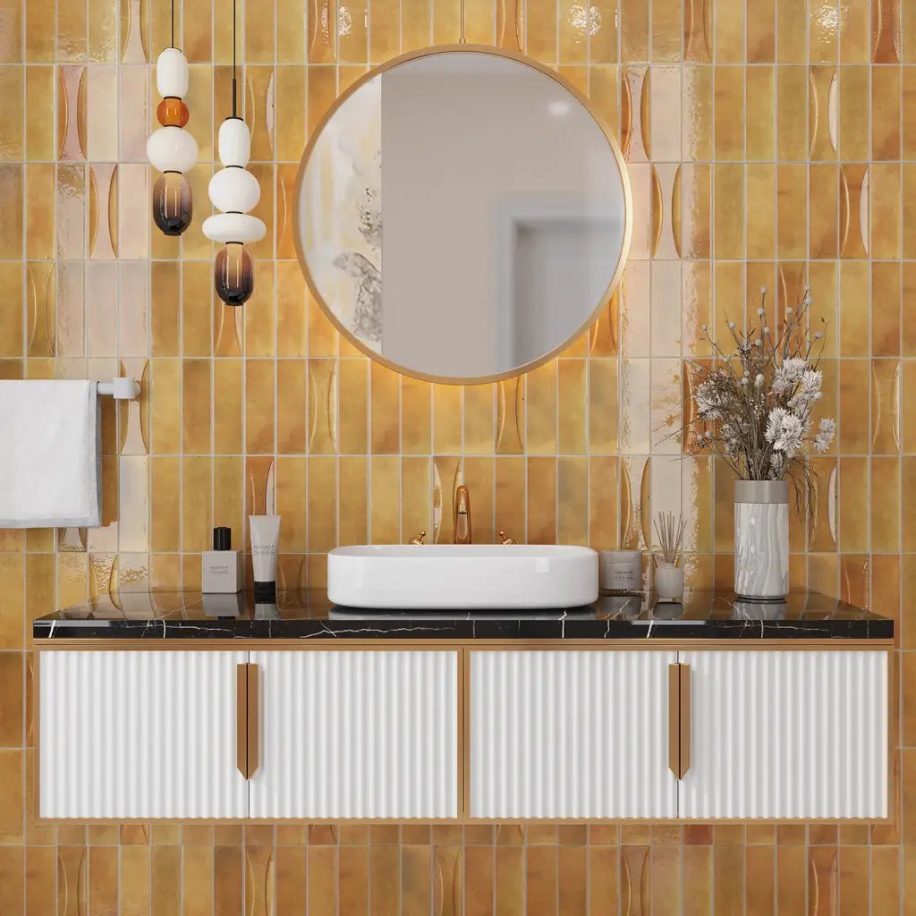 Honey Orange 2.5x8 Glossy Ceramic Subway Deco Tile (38 pack, 5.38 sq ft/case) by Apollo Tile