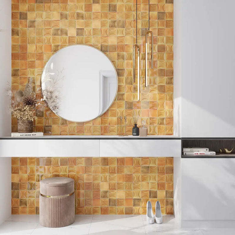 Honey Orange 4x4 Glossy Square Ceramic Tile (60 pack, 6.48 sq ft/case) by Apollo Tile