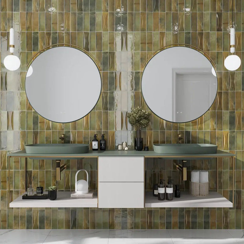 Olive Green 2.5x8 Glossy Ceramic Subway Tile (38 pack, 5.38 sq ft/case) by Apollo Tile