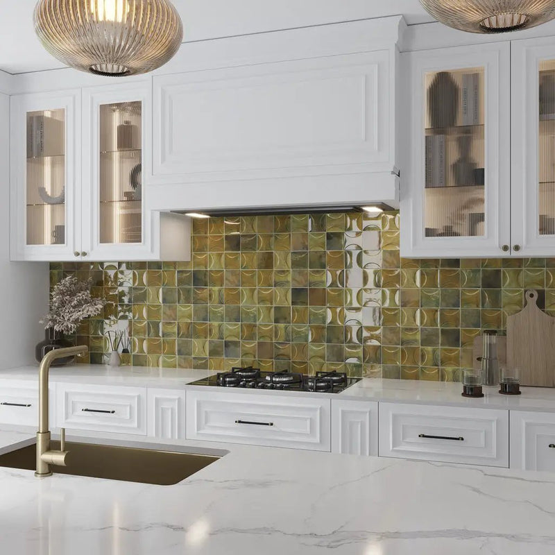 Olive Green 4x4 Glossy Ceramic Square Deco Tile (50 pack, 5.39 sq ft/case) by Apollo Tile