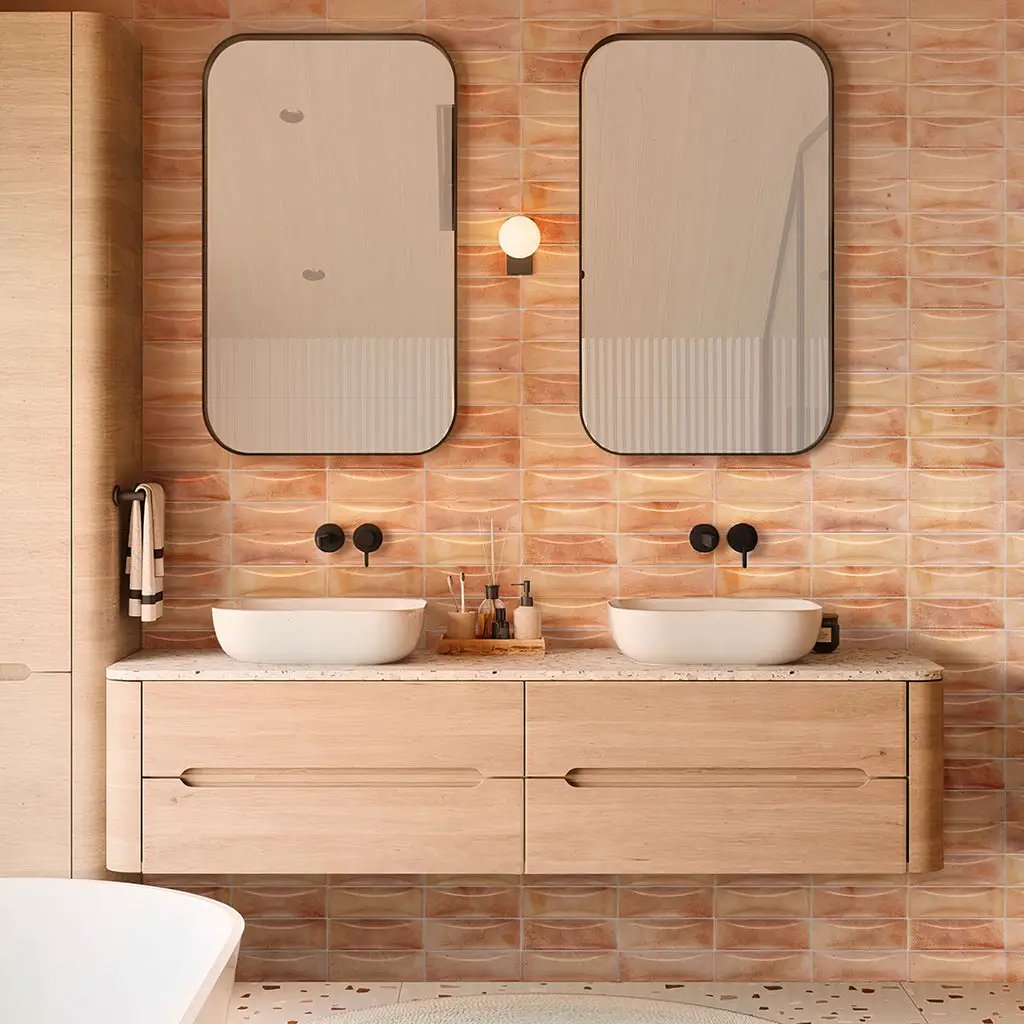 Pink 2.5x8 Glossy Ceramic Subway Deco Tile (38 pack, 5.38 sq ft/case) by Apollo Tile