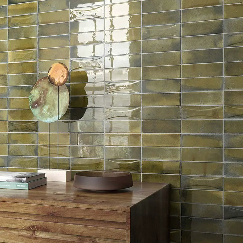 Olive Green 2.5x8 Glossy Ceramic Subway Tile (38 pack, 5.38 sq ft/case) by Apollo Tile