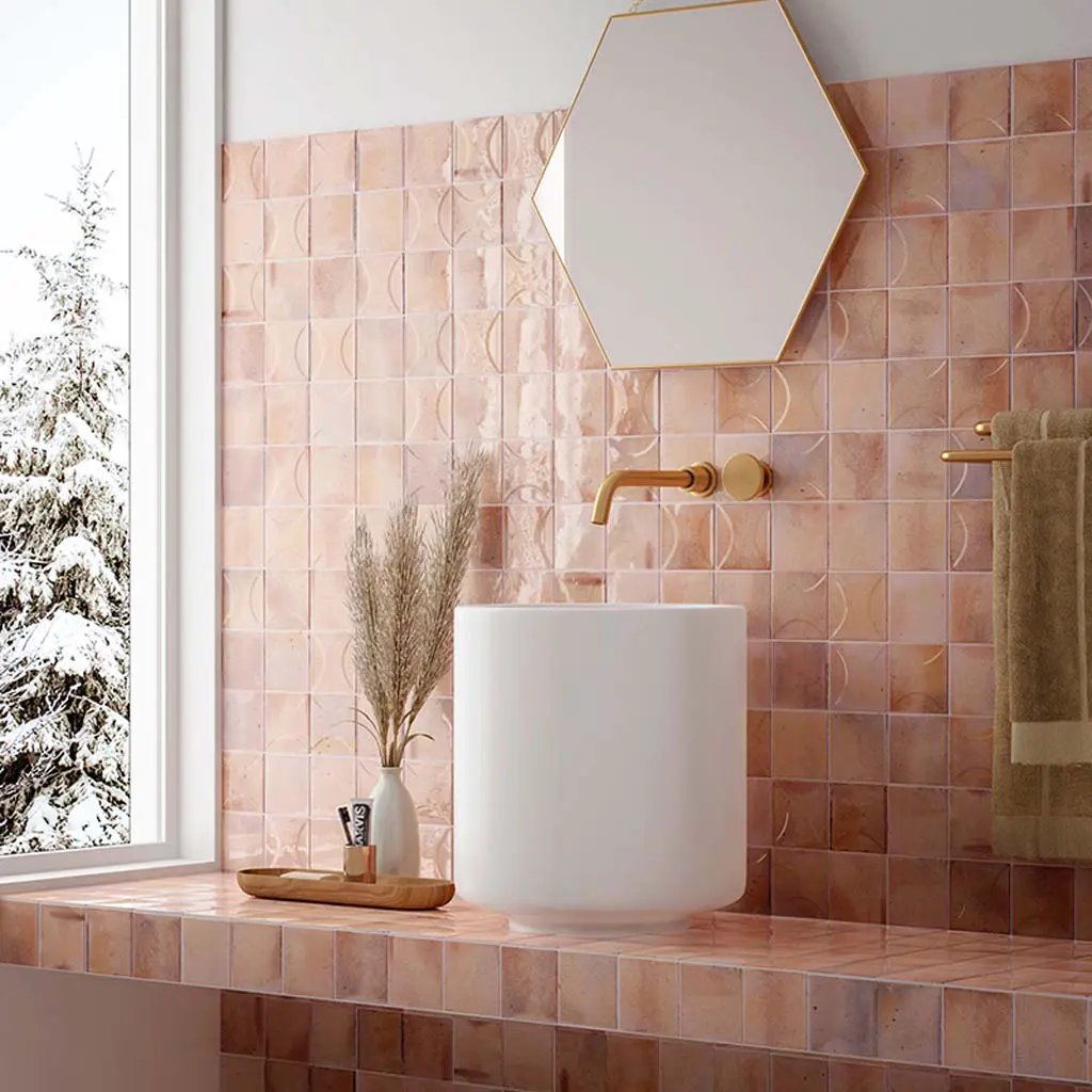 Pink 4x4 Glossy Square Ceramic Tile (60 pack, 6.46 sq ft/case) by Apollo Tile