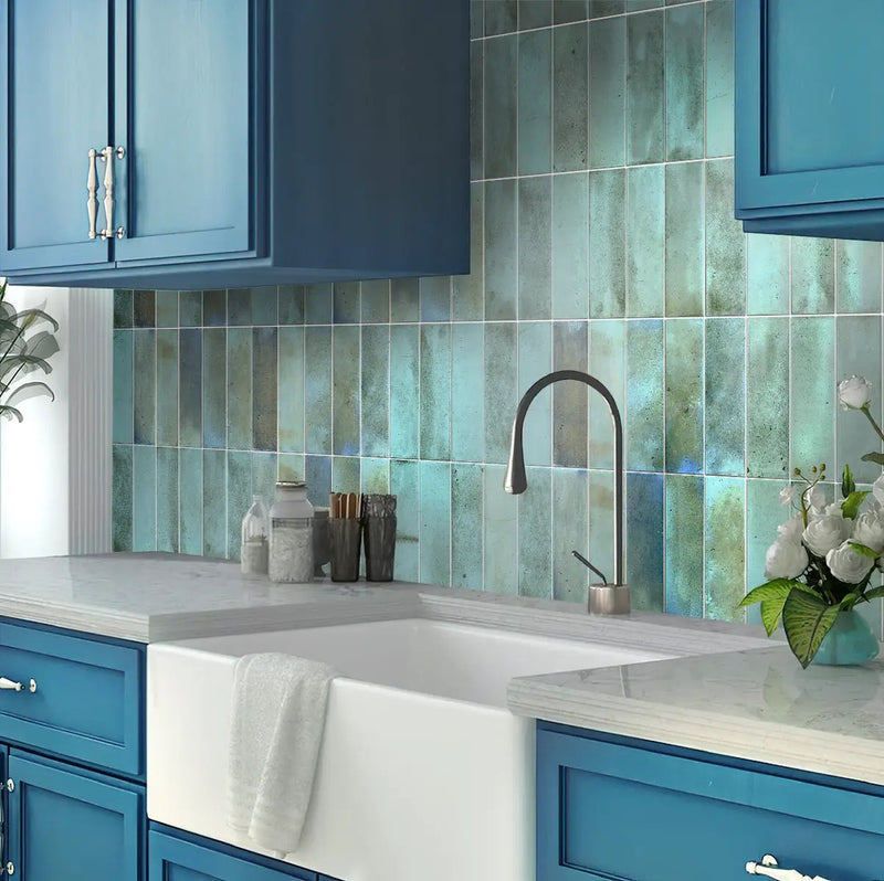 Blue 2.5x8 Glossy Ceramic Subway Tile (38 pack, 5.38 sq ft/case) by Apollo Tile