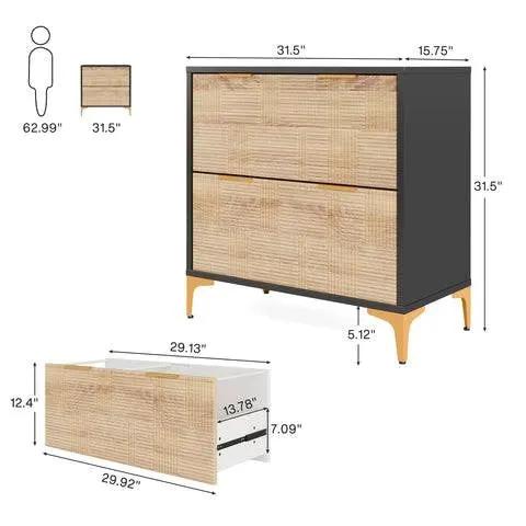 Retro Natural/Black with Gold Handles/Legs 2 Drawer Filing Cabinet Printer Stand by HomePacific