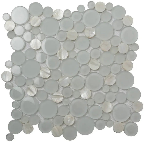 White 12x12 Glossy Matte Bubble Glass Shell Mother of Pearl Mosaic Tile, photo 2 of 7