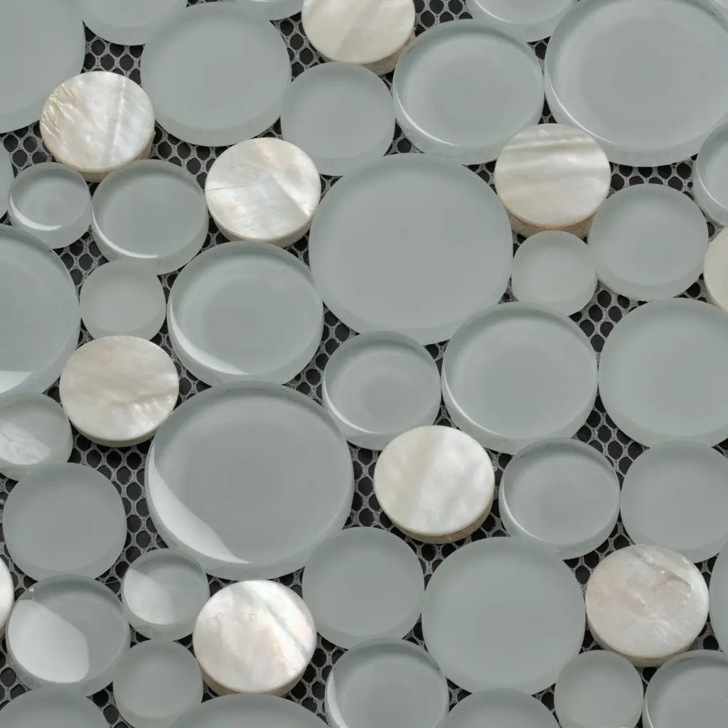 White 12x12 Glossy Matte Bubble Glass Shell Mother of Pearl Mosaic Tile by Apollo Tile