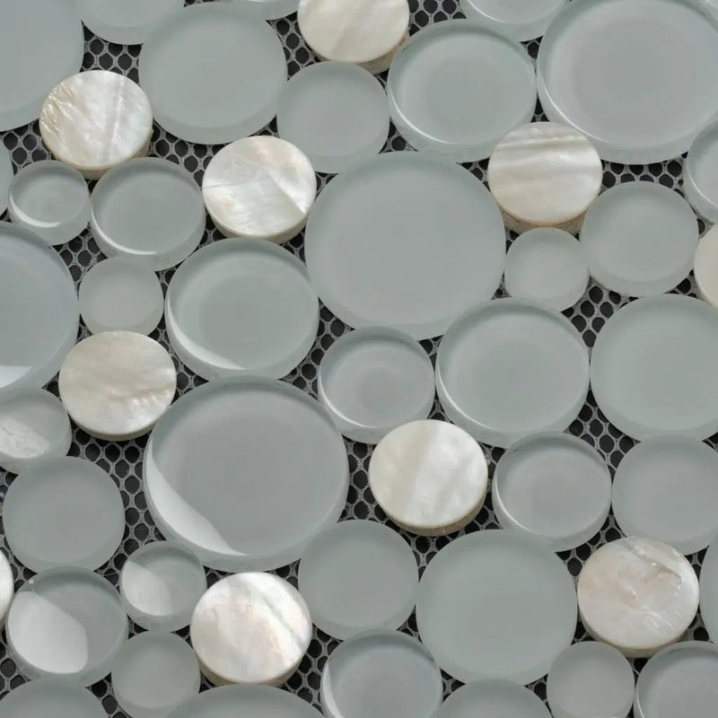 White 12x12 Glossy Matte Bubble Glass Shell Mother of Pearl Mosaic Tile by Apollo Tile