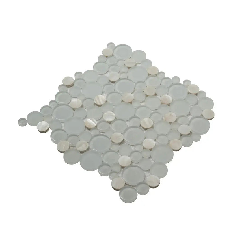 White 12x12 Glossy Matte Bubble Glass Shell Mother of Pearl Mosaic Tile by Apollo Tile