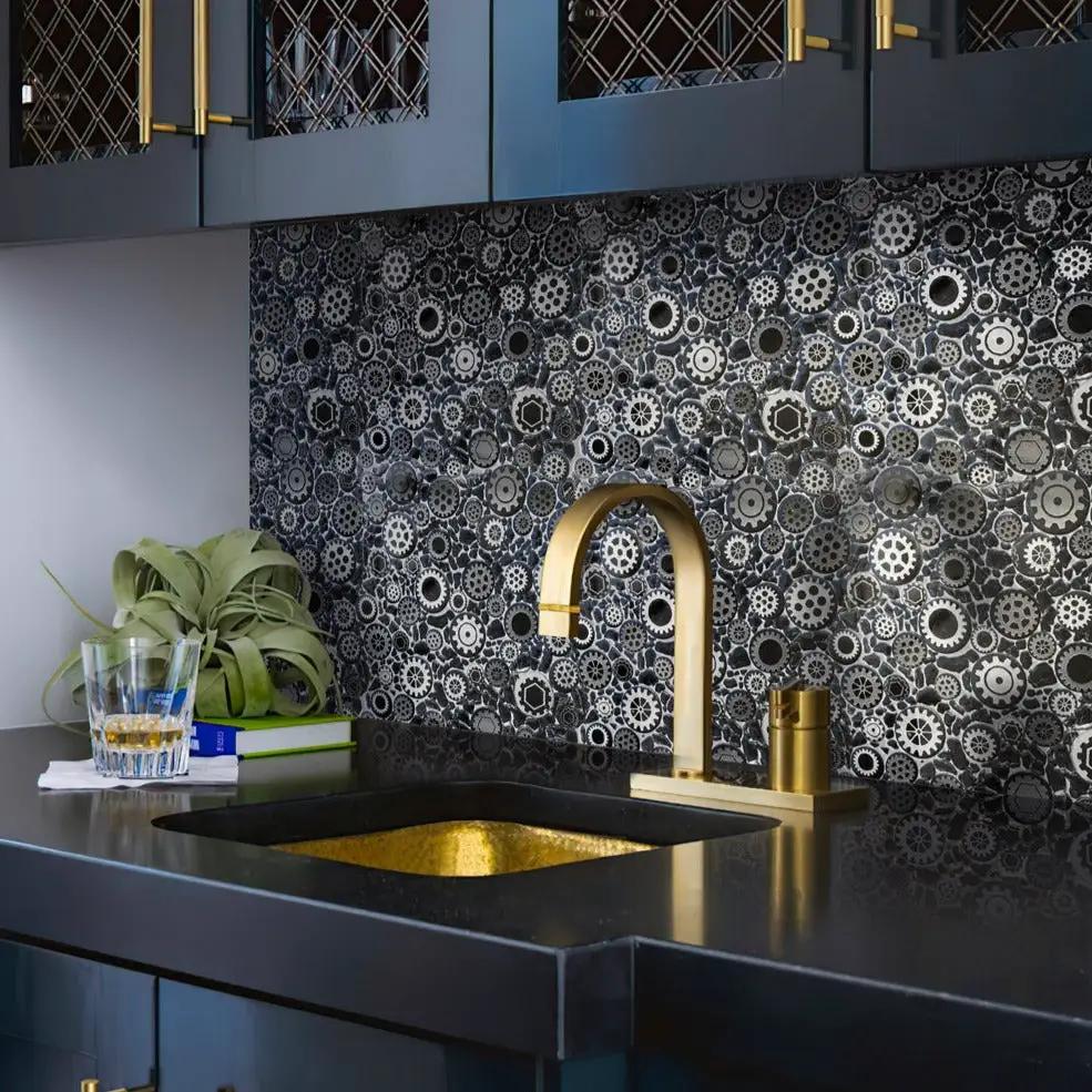 Black 12x12 Glossy Textured Multi-shaped Glass Resin Mosaic Tile (5 pack, 4.67 sq ft/case) by Apollo Tile