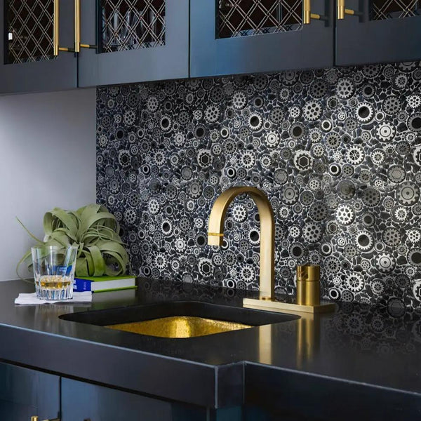 Black 12x12 Glossy Textured Multi-shaped Glass Resin Mosaic Tile (5 pack, 4.67 sq ft/case)