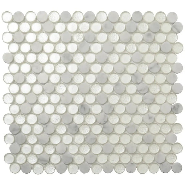 White 12x12 Glossy Penny Round Glass Marble Mosaic Tile (5 pack, 4.83 sq ft/case), photo 2 of 7