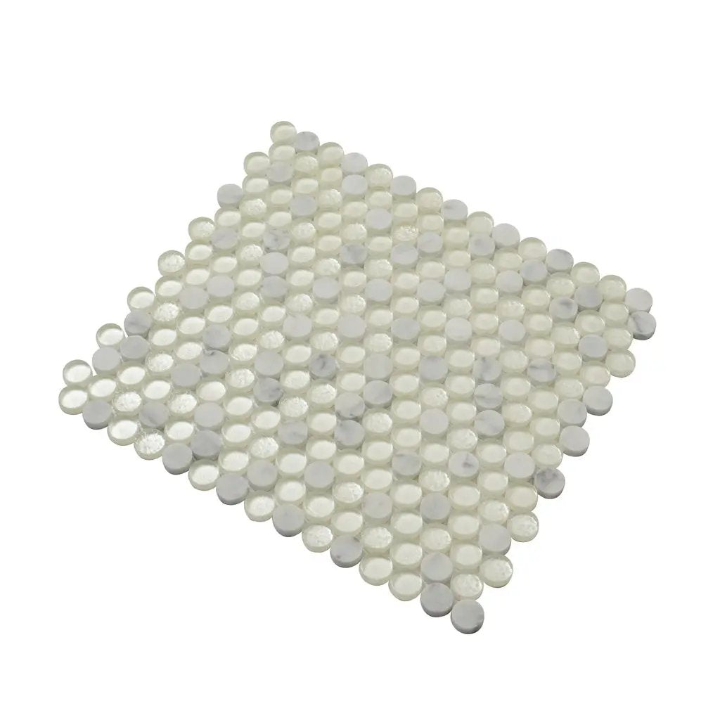White 12x12 Glossy Penny Round Glass Marble Mosaic Tile (5 pack, 4.83 sq ft/case) by Apollo Tile