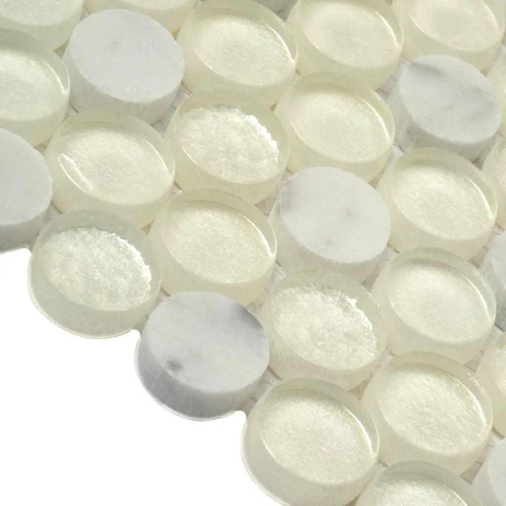 White 12x12 Glossy Penny Round Glass Marble Mosaic Tile (5 pack, 4.83 sq ft/case) by Apollo Tile
