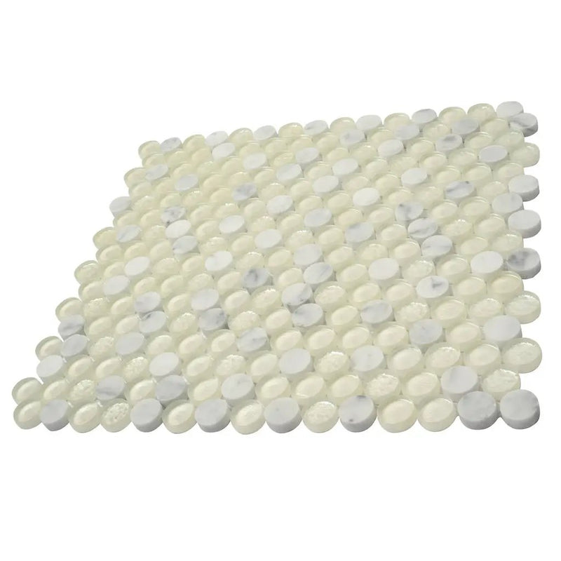 White 12x12 Glossy Penny Round Glass Marble Mosaic Tile (5 pack, 4.83 sq ft/case) by Apollo Tile