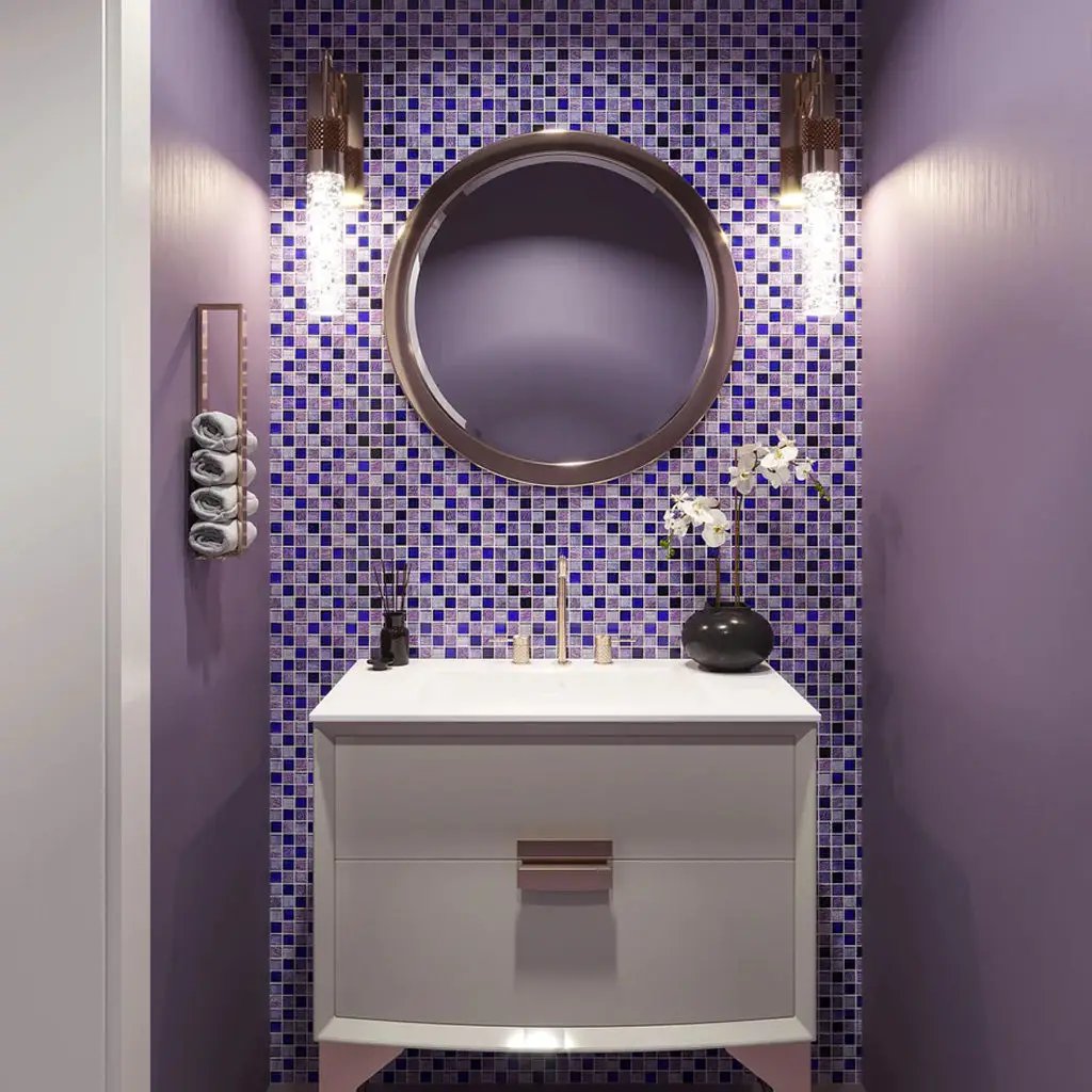 Purple 12x12 Polished Foiled Square Glass Resin Stone Mosaic Tile (5 pack, 4.83 sq ft/case) by Apollo Tile