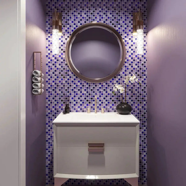 Purple 12x12 Polished Foiled Square Glass Resin Stone Mosaic Tile (5 pack, 4.83 sq ft/case)