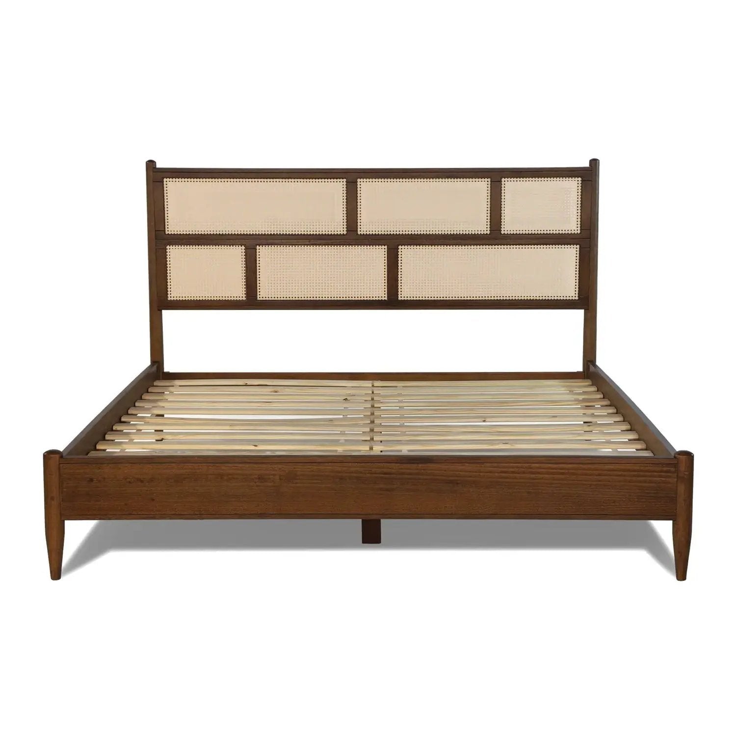 King Size Hardwood Platform Bed Frame with Cane Paneling Headboard in Walnut by HomePacific