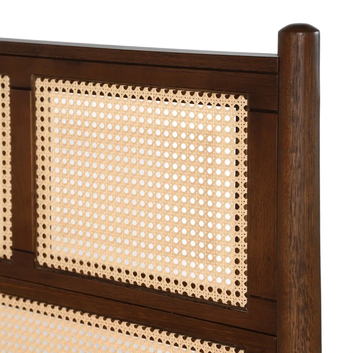 King Size Hardwood Platform Bed Frame with Cane Paneling Headboard in Walnut by HomePacific