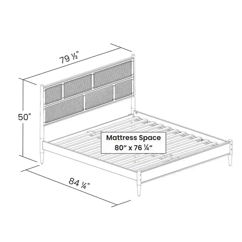 King Size Hardwood Platform Bed Frame with Cane Paneling Headboard in Walnut by HomePacific