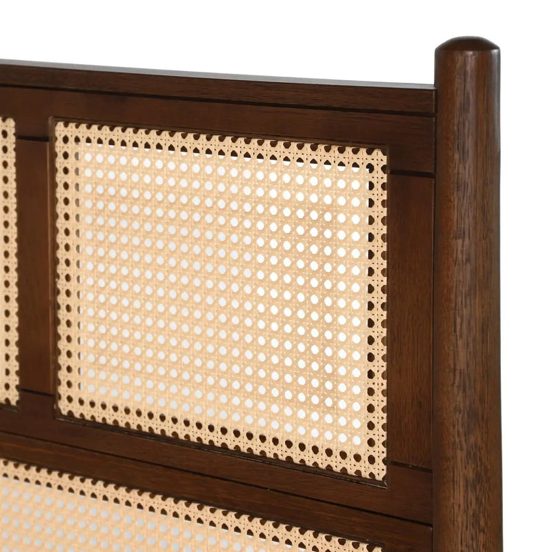 Queen Size Hardwood Platform Bed Frame with Cane Paneling Headboard in Walnut by HomePacific