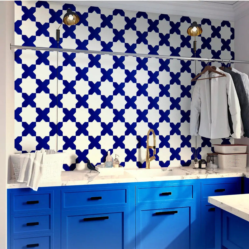 Cobalt Blue 5x5 Glossy Cross Ceramic Tile (27 pack, 5.37 sq ft/case) by Apollo Tile
