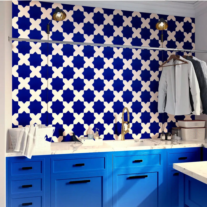 Cobalt Blue 5x5 Glossy Star Ceramic Tile (27 pack, 5.37 sq ft/case) by Apollo Tile
