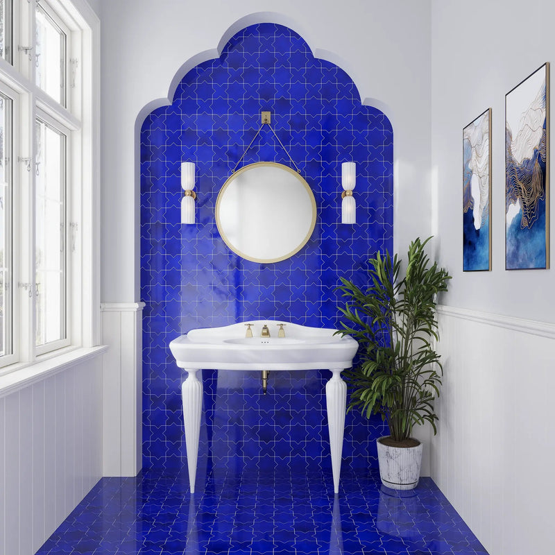 Cobalt Blue 5x5 Glossy Cross Ceramic Tile (27 pack, 5.37 sq ft/case) by Apollo Tile