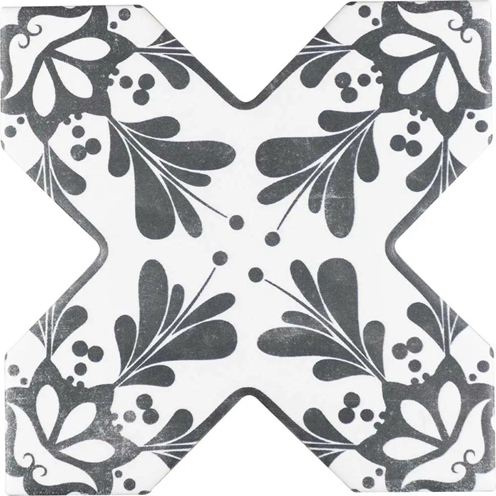 Black 5x5 Matte Ceramic Cross Deco Tile (27 pack, 5.37 sq ft/case) by Apollo Tile