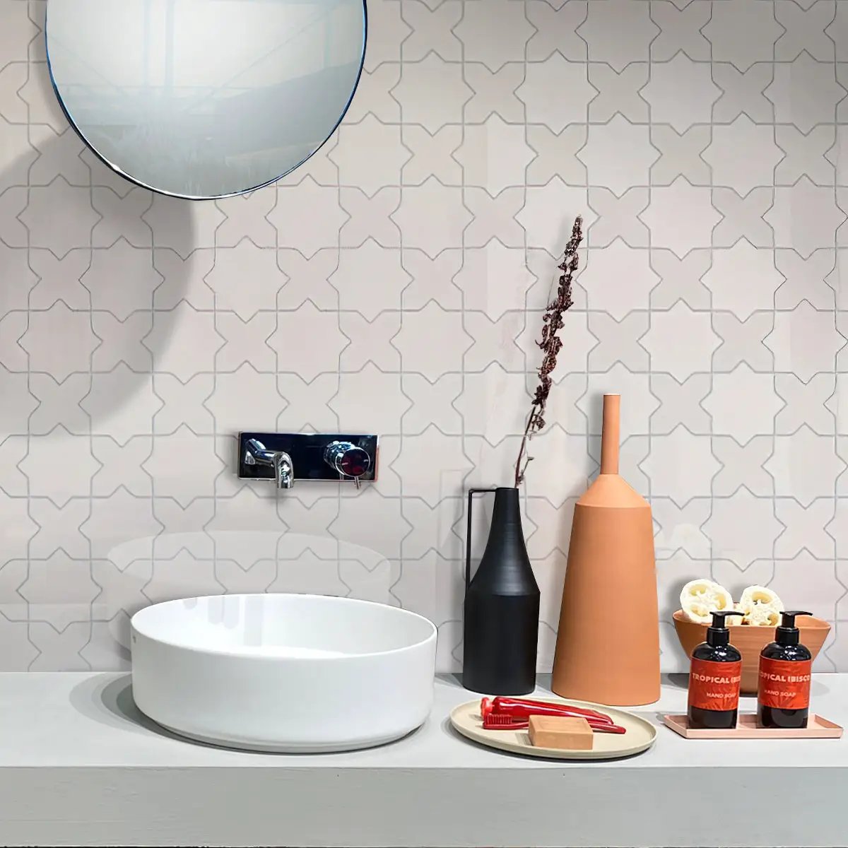 Pearl White 5x5 Glossy Cross Ceramic Tile (27 pack, 5.37 sq ft/case) by Apollo Tile