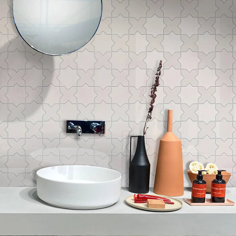 Pearl White 5x5 Glossy Cross Ceramic Tile (27 pack, 5.37 sq ft/case) by Apollo Tile