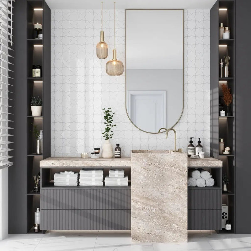 Pearl White 5x5 Glossy Cross Ceramic Tile (27 pack, 5.37 sq ft/case) by Apollo Tile