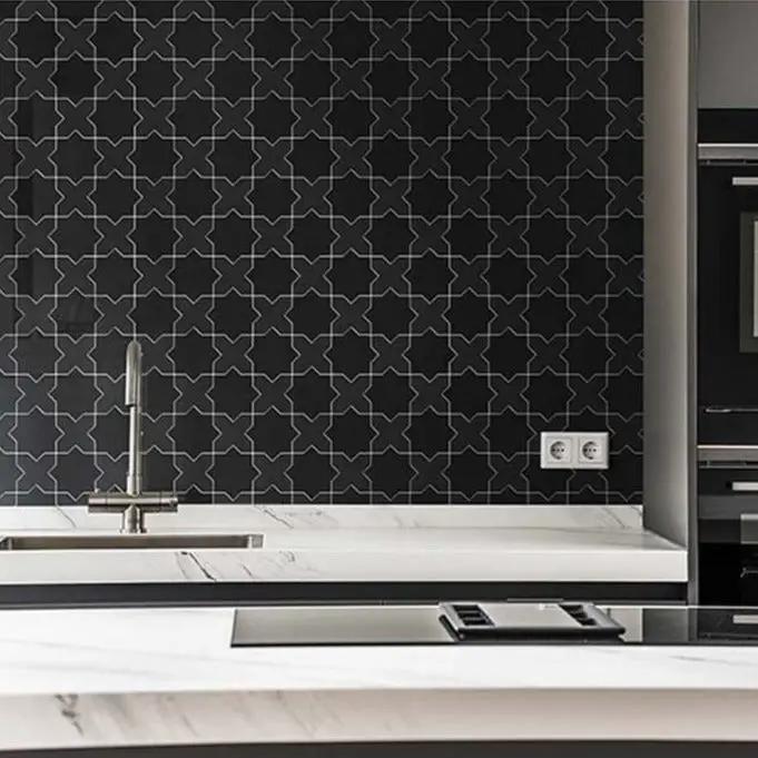 Black 5x5 Glossy Star Ceramic Tile (27 pack, 5.37 sq ft/case) by Apollo Tile