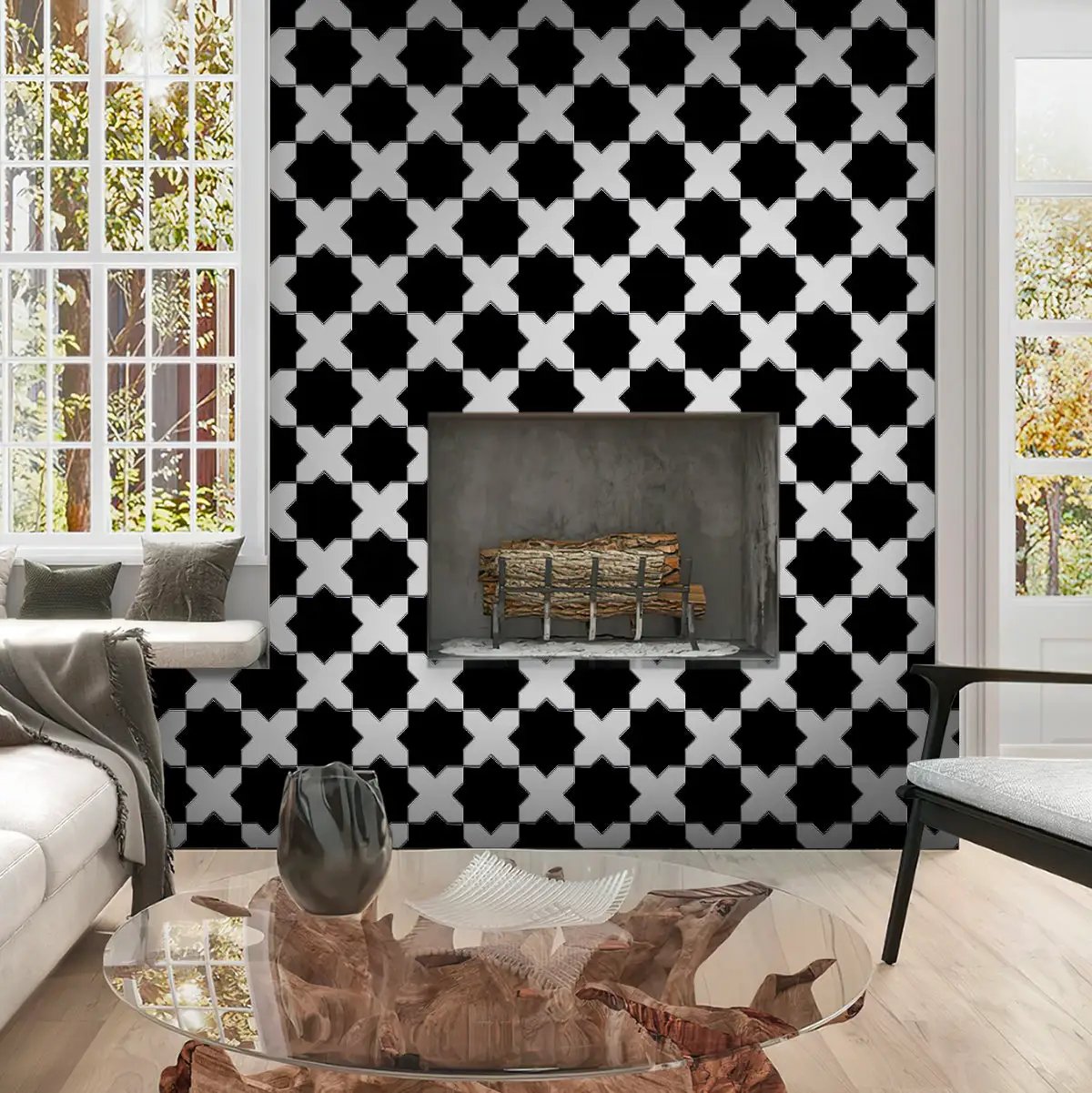 Black 5x5 Glossy Star Ceramic Tile (27 pack, 5.37 sq ft/case) by Apollo Tile