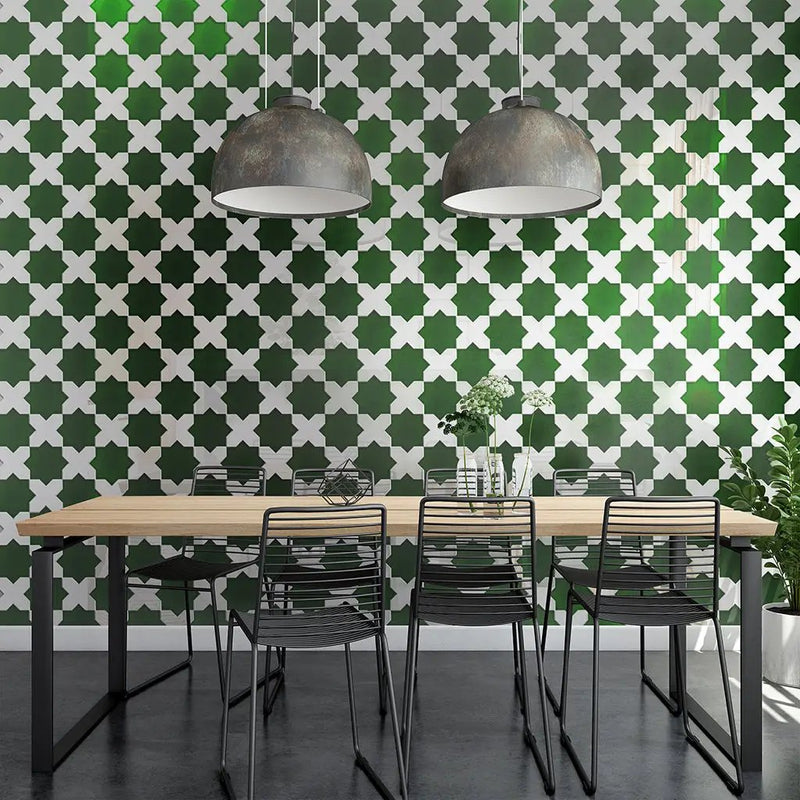 Dark Green 5x5 Glossy Star Ceramic Tile (27 pack, 5.37 sq ft/case) by Apollo Tile
