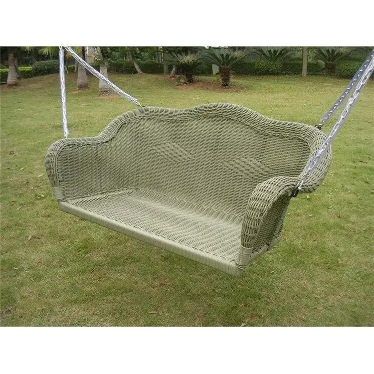 Resin Wicker Porch Swing with 4-ft Hanging Chain in Moss by HomePacific