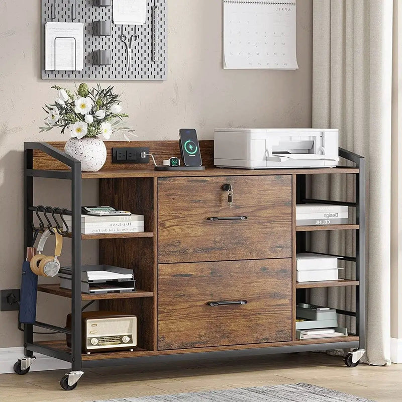 Brown Printer Stand Bookcase Power Station Mobile Office File Cabinet by HomePacific