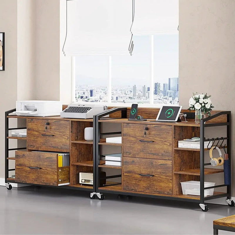 Brown Printer Stand Bookcase Power Station Mobile Office File Cabinet by HomePacific