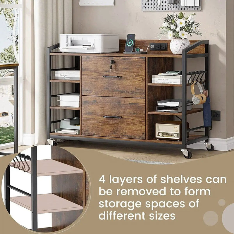 Brown Printer Stand Bookcase Power Station Mobile Office File Cabinet by HomePacific