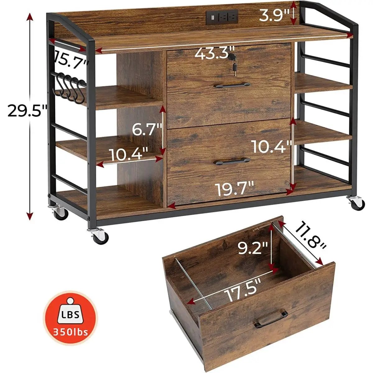 Brown Printer Stand Bookcase Power Station Mobile Office File Cabinet by HomePacific
